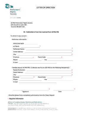 Letter of Direction for ACTRA Use Fees