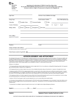 ACTRA Performer Rights Appointment Form