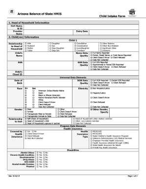 Arizona Balance of State HMIS Child Intake Form
