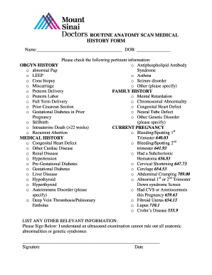 Routine Anatomy Scan Medical History Form