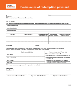 Redemption Payment Re-issuance Request Form