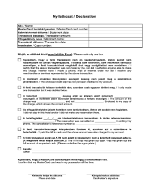 MasterCard Dispute Declaration