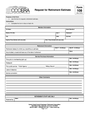 Request for Retirement Estimate Form 108
