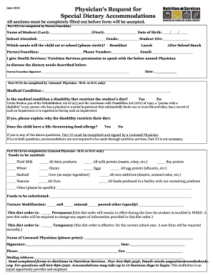 Physician's Request for Special Dietary Accommodations
