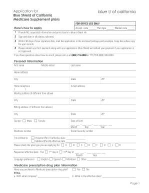 Blue Shield of California Medicare Supplement Application