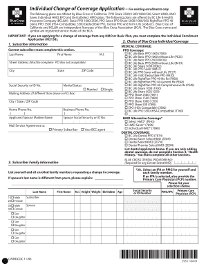California Individual Change of Coverage Application