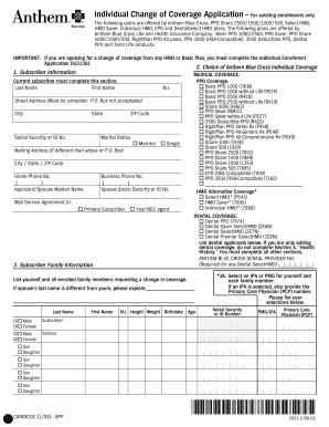 Anthem Blue Cross Individual Change of Coverage Application