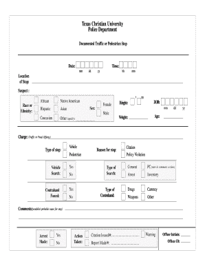 Texas Christian University Traffic Stop Form