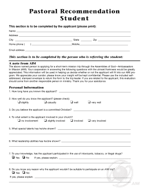 Pastoral Recommendation Form