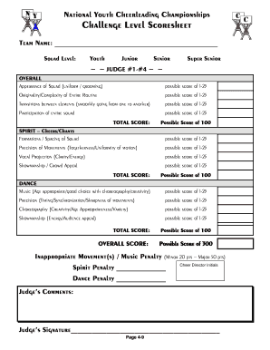 National Youth Cheerleading Championships Scoresheet