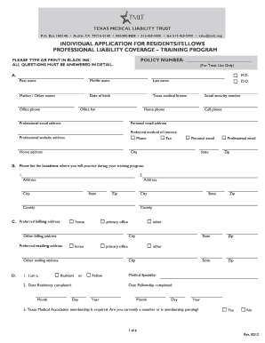 Texas Medical Liability Trust Resident Application