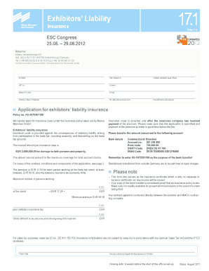 Exhibitors' Liability Insurance Application