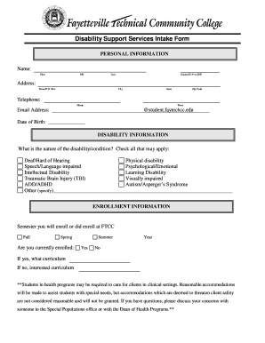 Disability Support Services Intake Form