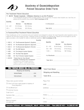 Academy of Osseointegration Patient Education Order Form