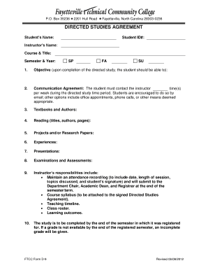 DIRECTED STUDIES AGREEMENT - Home - Fayetteville Technical - faytechcc