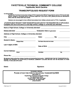 Fayetteville Technical Community College Transcript Request Form