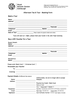 Afternoon Tea & Tour Booking Form