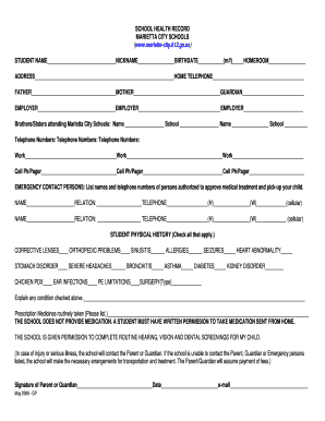 Marietta City Schools Health Record
