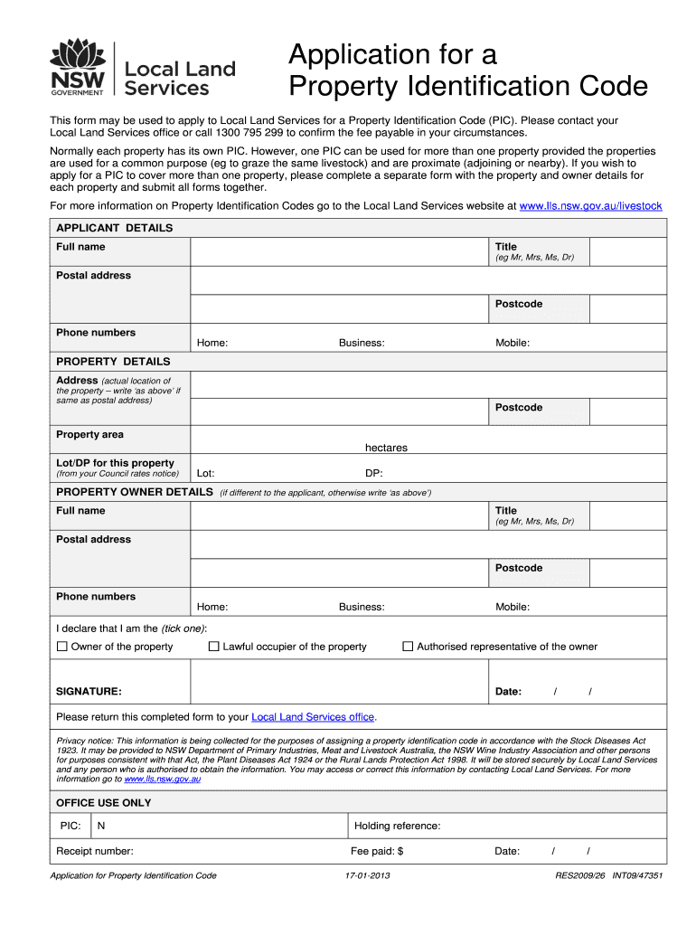 Fillable Online lls nsw gov Application for a Property Identification