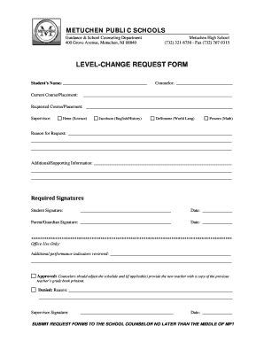 LEVEL-CHANGE REQUEST FORM - Metuchen School District - metuchenschools