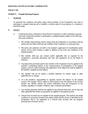 Houston County Electric Cooperative Prepaid Metering Agreement