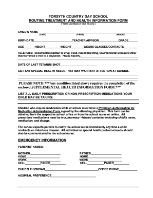 Routine Treatment and Health Information Form