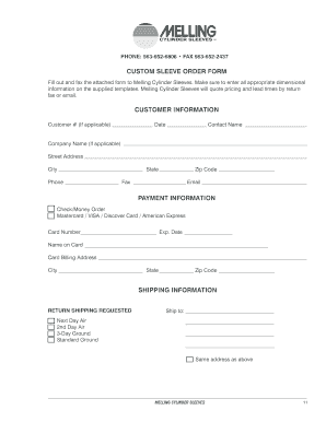 Custom Sleeve Order Form