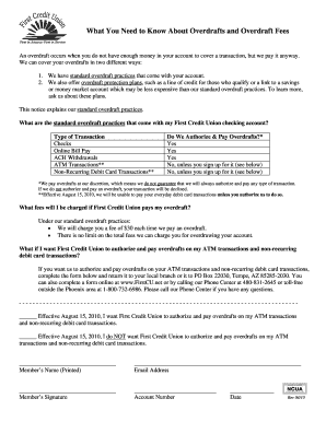 First Credit Union Overdraft Authorization Form