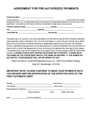 Pre-Authorized Payment Agreement