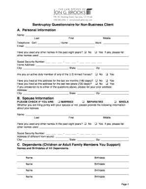 Bankruptcy Questionnaire for Non-Business Client