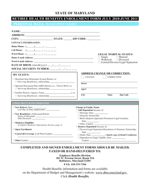 Maryland Retiree Health Benefits Enrollment Form