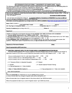 Citizenship Status Form - University of Maryland