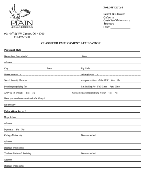 Classified Employment Application