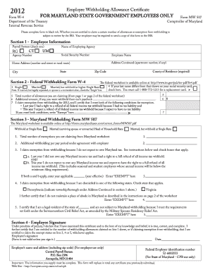 Maryland Employee Withholding Allowance Certificate