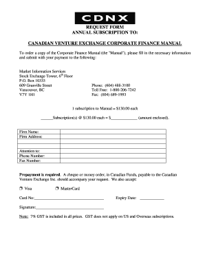 Contract agreement sample - REQUEST FORM ANNUAL SUBSCRIPTION TO CANADIAN VENTURE