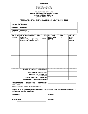 Formal Proof of Debt/Claim Form
