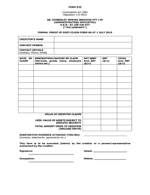 Formal Proof of Debt/Claim Form