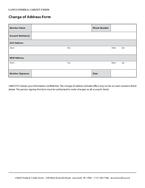 Lanco Federal Credit Union Change of Address Form