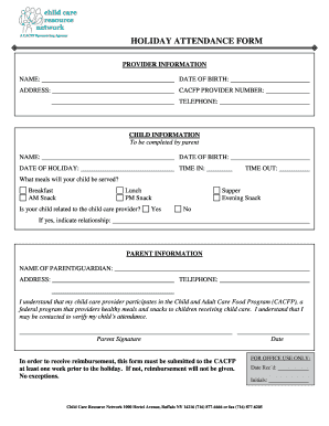 Holiday Attendance Form