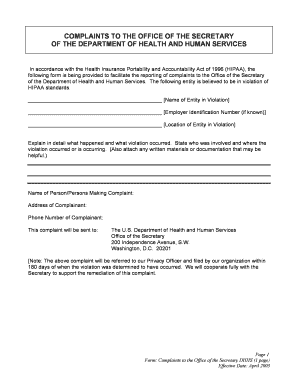 HIPAA Complaint Form