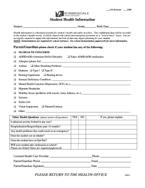 Student Health Information Form
