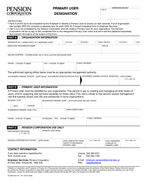 Pension Corporation Primary User Designation Form