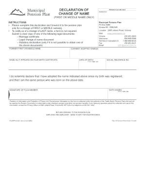 Declaration of Pension Plan Name Change