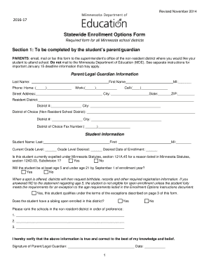Minnesota Statewide Enrollment Options Form