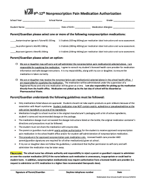 Nonprescription Pain Medication Authorization Form
