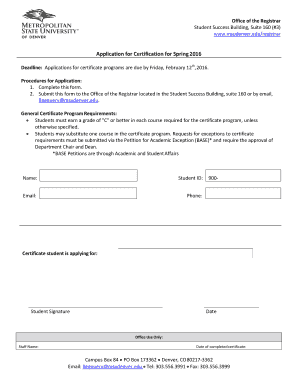 Application for Certification