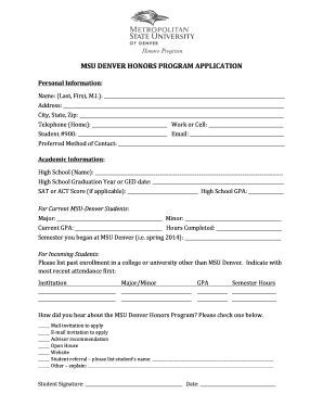 MSU Denver Honors Program Application