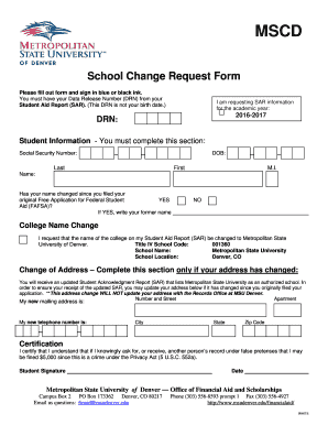 School Change Request Form