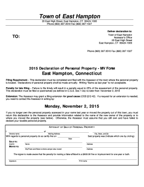 2015 Connecticut Motor Vehicle Personal Property Declaration