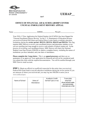 Unusual Enrollment History Appeal Form